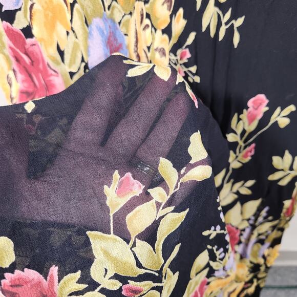 PARADISE NY Vtg 90s Y2K Maxi Dress Womens 12 Black Multi Floral Sequins Cottage - Picture 11 of 12